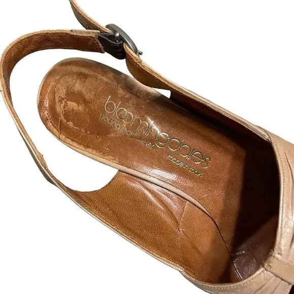 Vintage Beige Leather Heeled Slingback Sandals - Bloomingdale’s - Picture 4 of 10